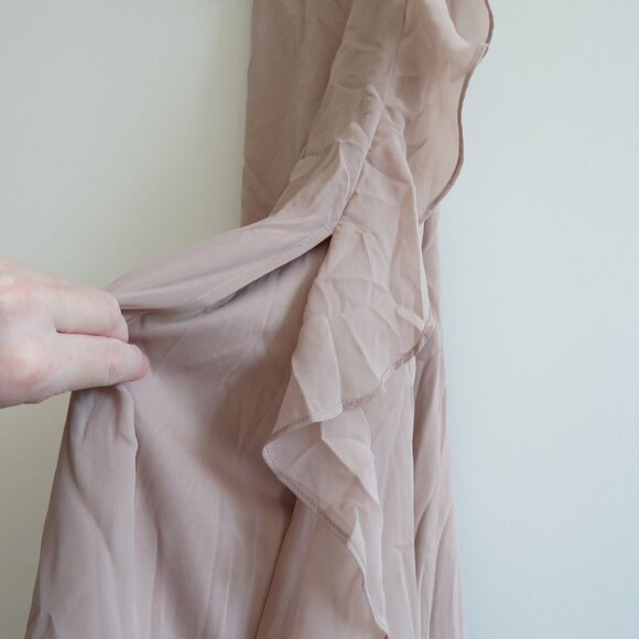 BIRDY GREY Taupe Ruffle Chiffon Maxi Bridesmaid Dress Wedding Neutral - Size XS - Picture 10 of 16